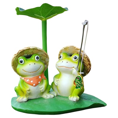 鱼池假山造景树脂小青蛙钓鱼