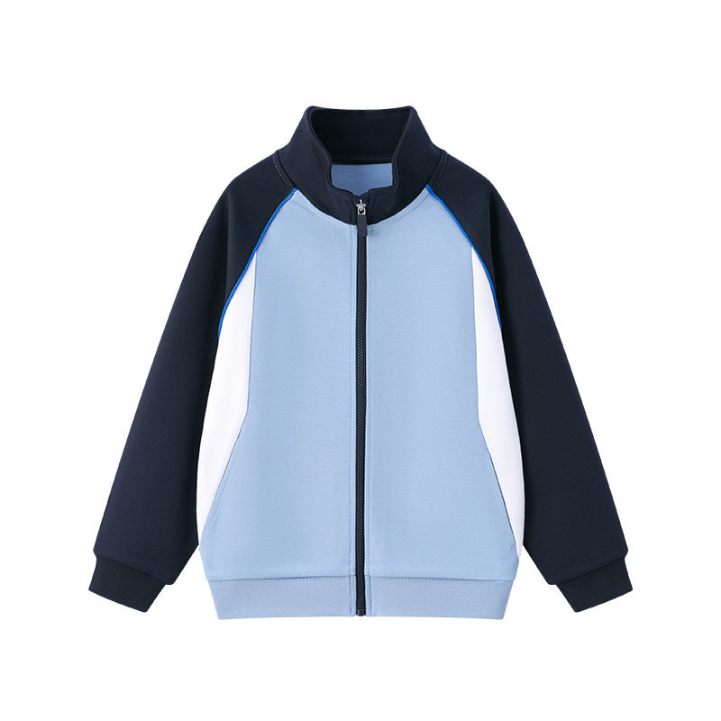 伊顿中小学蓝色藏青无帽棒球服春秋拉链上衣棉质透气学生校服指定