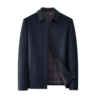 狄斯仑高端羊绒行政夹克男士秋冬季商务短款大衣中老年翻领外套男