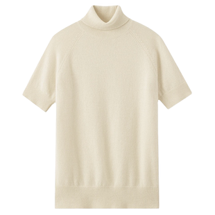 440ME女装 优雅白智性风纯羊毛合身高领短袖针织毛衣FCFW0362K