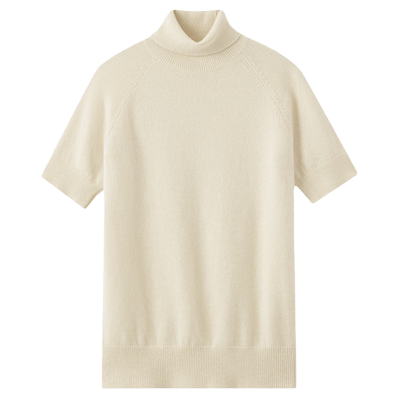 440ME纯羊毛高领短袖针织毛衣