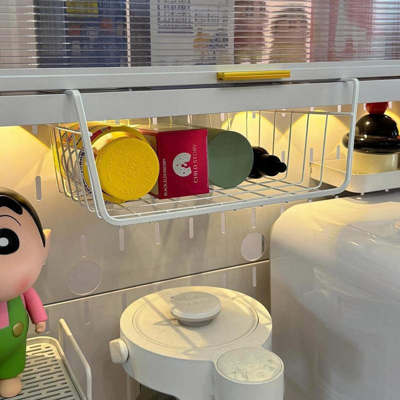 厨房柜子挂物架免打孔便携式置物筐多功能橱柜吊柜下收纳下挂挂篮