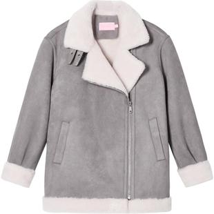 SALT.P可颜100%羊羔毛内胆拼接立翻领绑带毛呢外套冬款