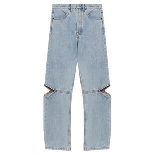 IT STILL HERE女装合身牛仔长裤新款个性时尚挖剪镂空小直筒裤