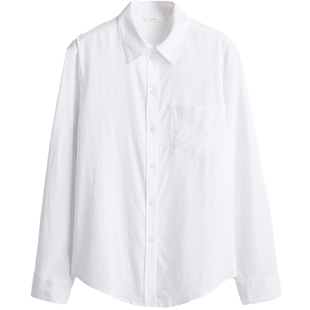 HM女装衬衫夏季通勤翻折领松驰感亚麻混纺长袖麻质衬衫1213682