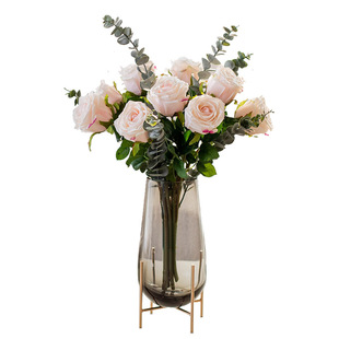 南十字星 逼真保湿手感玫瑰花仿真花客厅高档假花餐桌花摆设 欧月