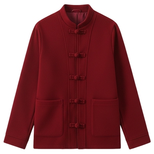 男士红色新中式套装男款国风男装立领夹克冬季上衣外套2026年新款