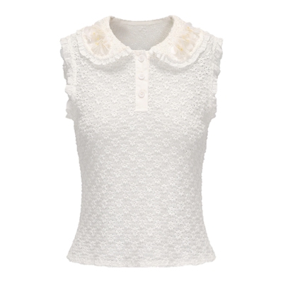 XIAOLI筱李针织提花翻领无袖上衣