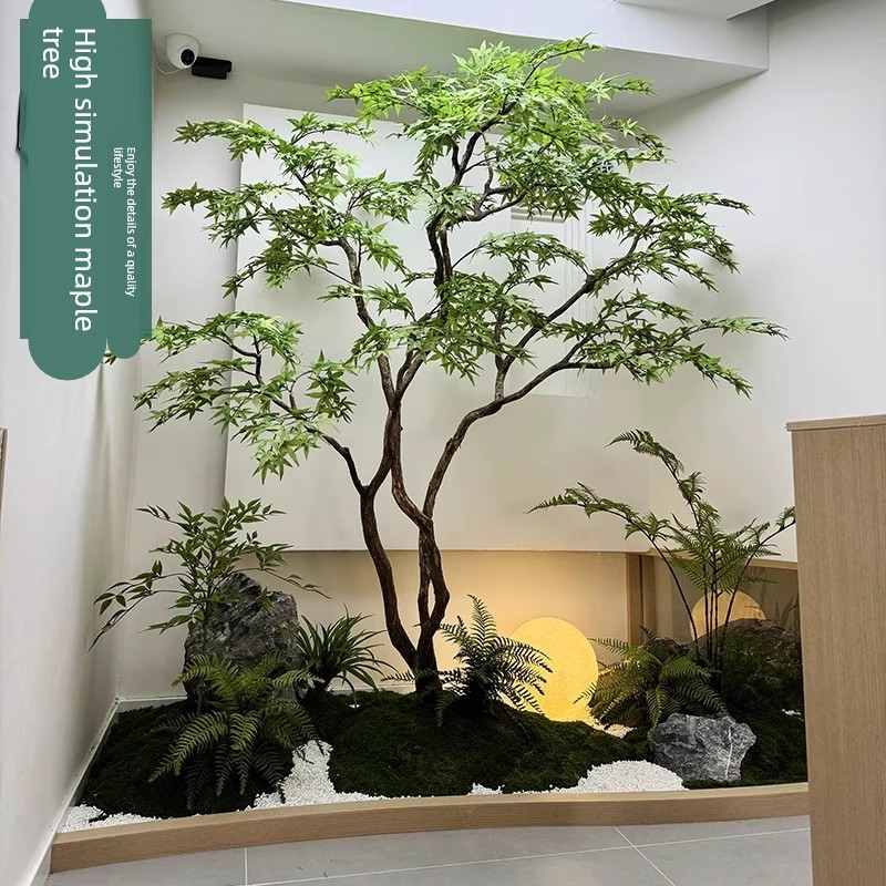 仿真绿枫树鸡爪槭枯山水盆景假树落地摆件茶室室内绿植造景装饰