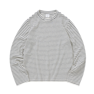 原生棉籽壳混纺条纹长袖T恤