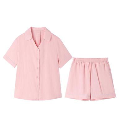 全棉时代男女士双层纱布家居服纯棉睡衣短款情侣款舒适开襟可外出