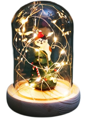 创意氛围感发光玻璃灯罩圣诞树猫咪圣诞节礼物老公公可爱日系摆件