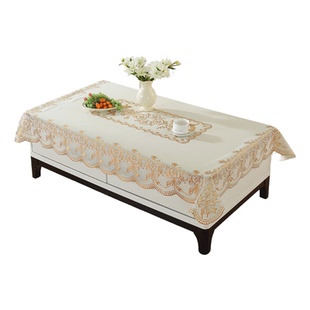 升级版烫金餐桌布防水防油免洗长方形家用蕾丝PVC茶几桌垫-花蝶金