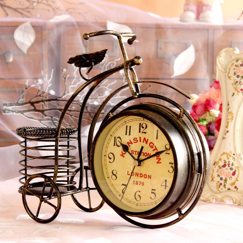 欧式复古创意双面座钟 静音时钟客厅台钟摆件 笔筒石英钟表 包邮