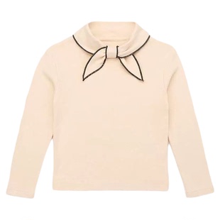 宝宝领结长袖上衣匹马棉男女童T恤纯棉春秋打底衣全棉A类英伦MP风