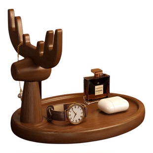 钥匙收纳玄关摆件入户门口桌面香水置物架创意托盘实木首饰摆放架