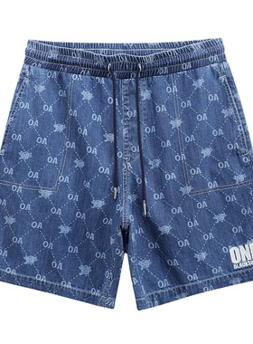 ONIARAI/鬼洗24春夏新品老花玫瑰镭射情侣牛仔短裤男式 24B0543