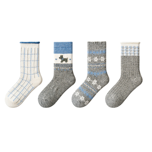 派米灰色羊毛袜子女秋冬款加厚保暖中筒袜雪花费尔岛miu系堆堆袜