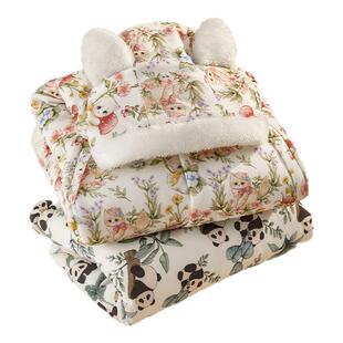 婴儿披风斗篷秋冬儿童披肩保暖男女孩防风竹棉宝宝抗菌珊瑚绒外套