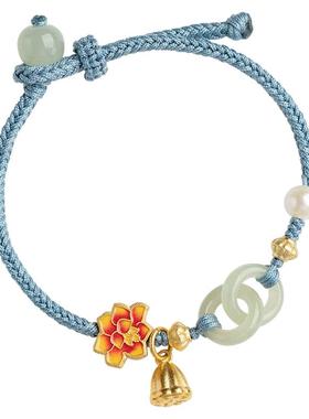 环环相扣平安扣手链女生ins小众设计仿和田玉珍珠手绳编织闺蜜