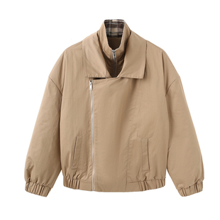 SHALL NOT UNTRUE 巴恩风立领夹克外套女复古格纹拼接高级感上衣