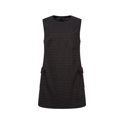 HeyDress格纹毛呢连衣裙女冬季宽松显瘦加厚保暖气质无袖背心裙子