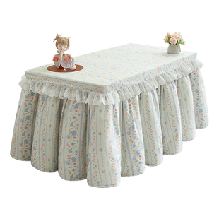 新款田园风碎花烤火罩长方形蕾丝花边加厚取暖罩家用烤火桌子套罩