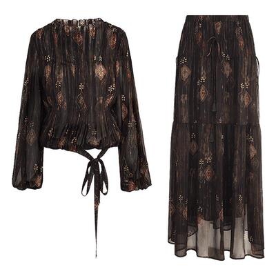 金葱提花雪纺衫半身裙套装