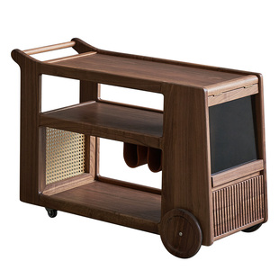 实木小推车黑胡桃木沙发边几小户型客厅茶台边柜窄边桌可移动茶几