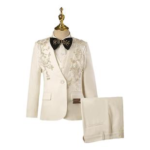 儿童西装套装男童白色高端走秀礼服花童婚礼西服主持人钢琴演出服