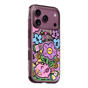 benefit勃艮第酒红招财涂鸦花朵小猪适用于iphone18promax手机壳磁吸苹果17PROMAX新款15pro防摔16pro