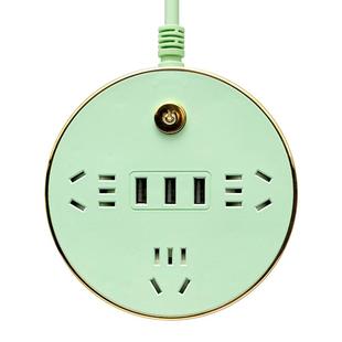 绿色插座面板长线可收纳爬墙插排多接口带USB插线板家用拖接线板