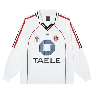 MRNEARLY美式复古撞色球衣运动长袖T恤男秋季POLO翻领V领酷飒上衣