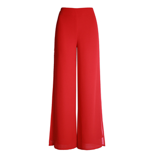 春夏薄款雪纺阔腿裤隐形后拉链高腰大码开叉舞蹈裤肥腿裤甩裤