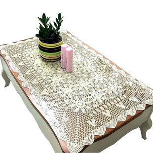 清新水莲手工钩织纯棉镂空中式美式茶几桌布钢琴盖布沙发巾长方形
