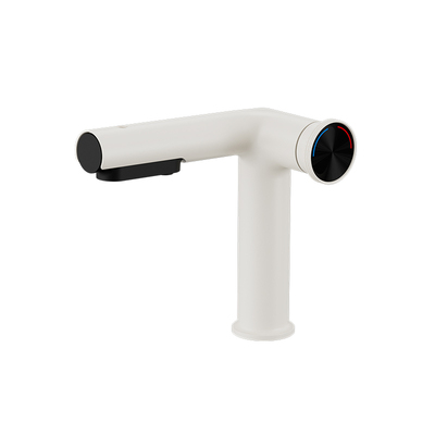 eoco枪灰水龙头抽拉浴室上涌漱口洗脸洗手台面盆奶白冷热龙头MU13