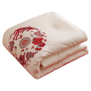 LANSWAY禧龙凤刺绣婚庆喜被红色全棉面料丝绵被芯陪嫁被子空调被