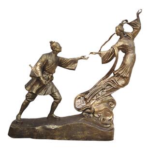 户外大型牛郎织女雕塑定制玻璃钢七夕鹊桥相会人物公园广场铜摆件