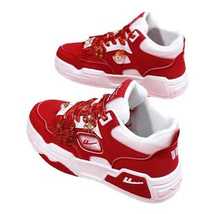 回力婚鞋女2026新款新郎新娘结婚高帮板鞋平底红色鞋子女日常可穿