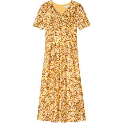 LK复古棕碎花法式真丝连衣裙