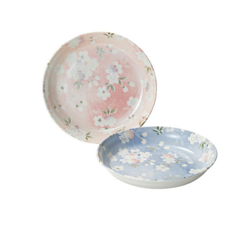 日本AITO宇野千代樱吹雪美浓烧陶瓷盘家用深口碟日式餐具两件套装