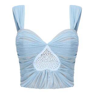 [甄选3折]NanaJacqueline网纱爱心闪钻抽褶套装女吊带上衣配半裙