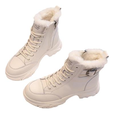 简雅诗妮白色雪地靴女加绒马丁靴