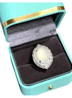 荔枝冻白玉宝石时尚高级感戒指水灵水灵镀18K金高冰蛋面锆石戒指