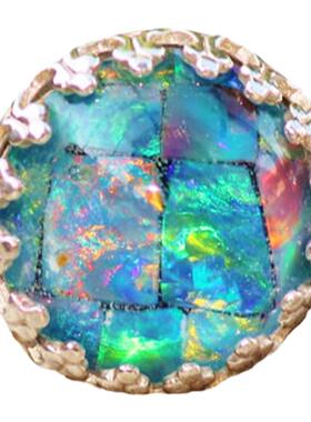 手作限量彩虹蛋白石纯银戒指