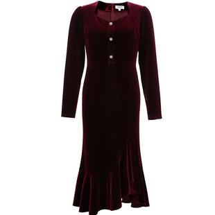 Vero Moda奥莱连衣裙秋冬新款不规则褶皱鱼尾裙复古优雅裙子流行