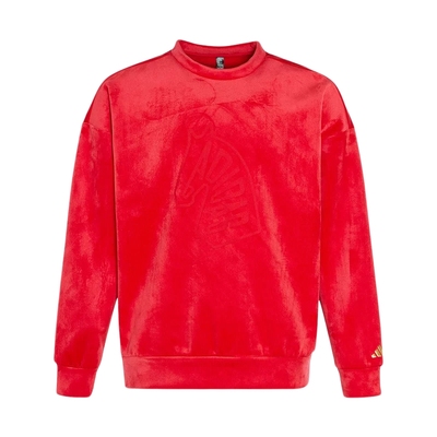 阿迪达斯新年款红色卫衣26新款男绒面加绒宽松圆领套头衫 KE4069