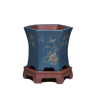 蝴蝶兰紫砂花盆陶瓷客厅精品轻奢束腰六角君子兰高端兰花专用盆