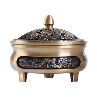 便携铜合金香炉香道摆件家用艾柱三足龙凤香薰香炉檀香线香盘香炉