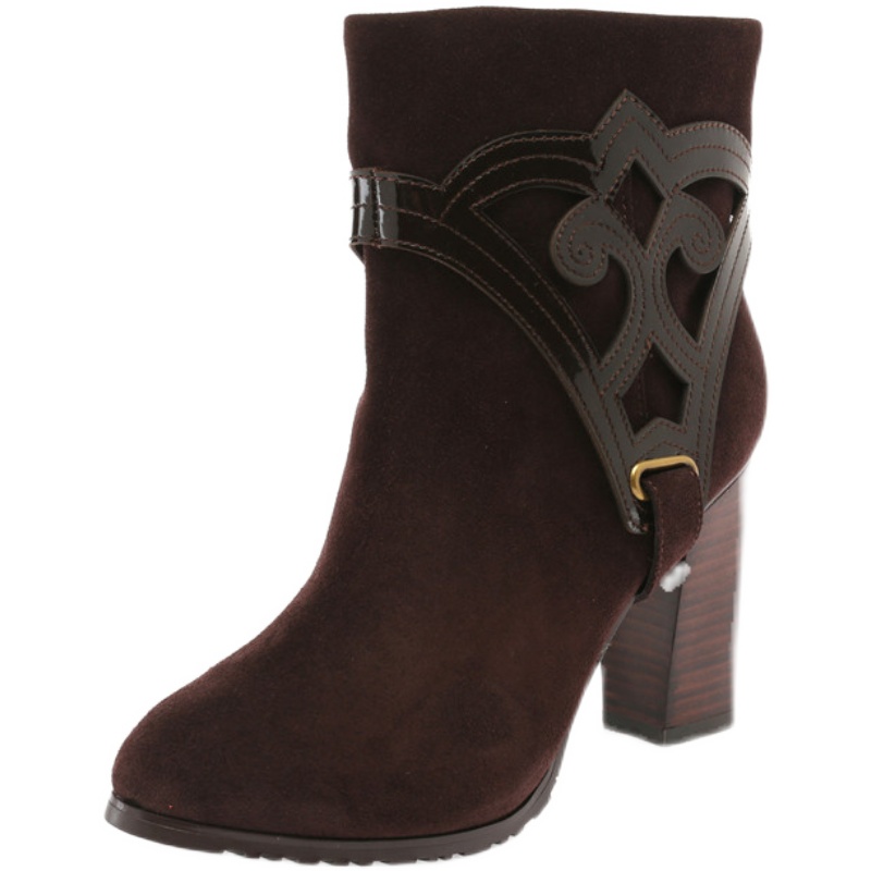 Aee/爱意短靴秋冬靴子高跟牛皮女靴马丁靴女短筒靴D6